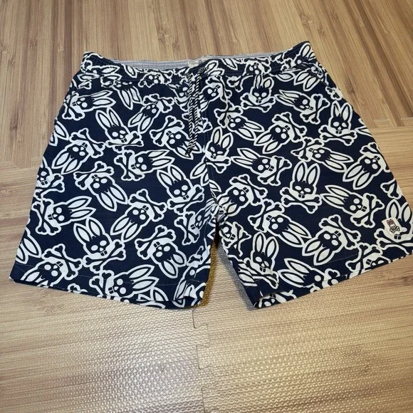 Psycho Bunny Blue Swim Trunk Shorts All-Over-Print Logo Size XL - Picture 1 of 12